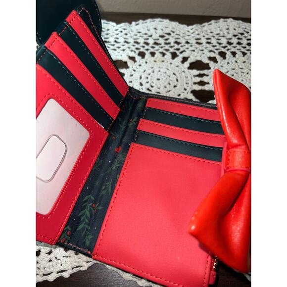 Loungefly Disney Minnie Mouse Holiday Holly Ears Mini Backpack Wallet Set - Picture 10 of 10